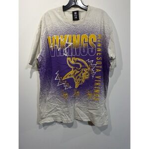 Minnesota Vikings New Era NFL T-Shirt Big Face Logo Sz L Purple Splatter White